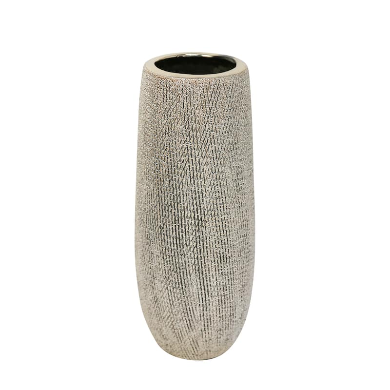 10" Ceramic Textured Vase Contemporary Decorative Vase in Silver Flower